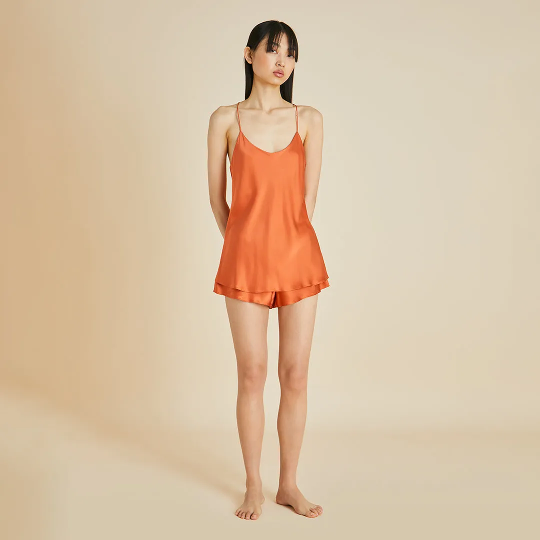 Bella Orange Camisole Set in Sandwashed Silk