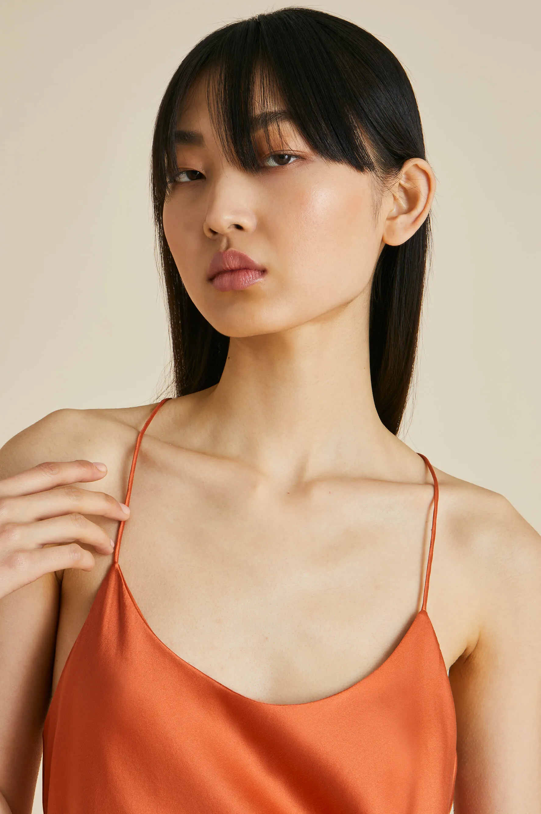 Bella Orange Camisole Set in Sandwashed Silk