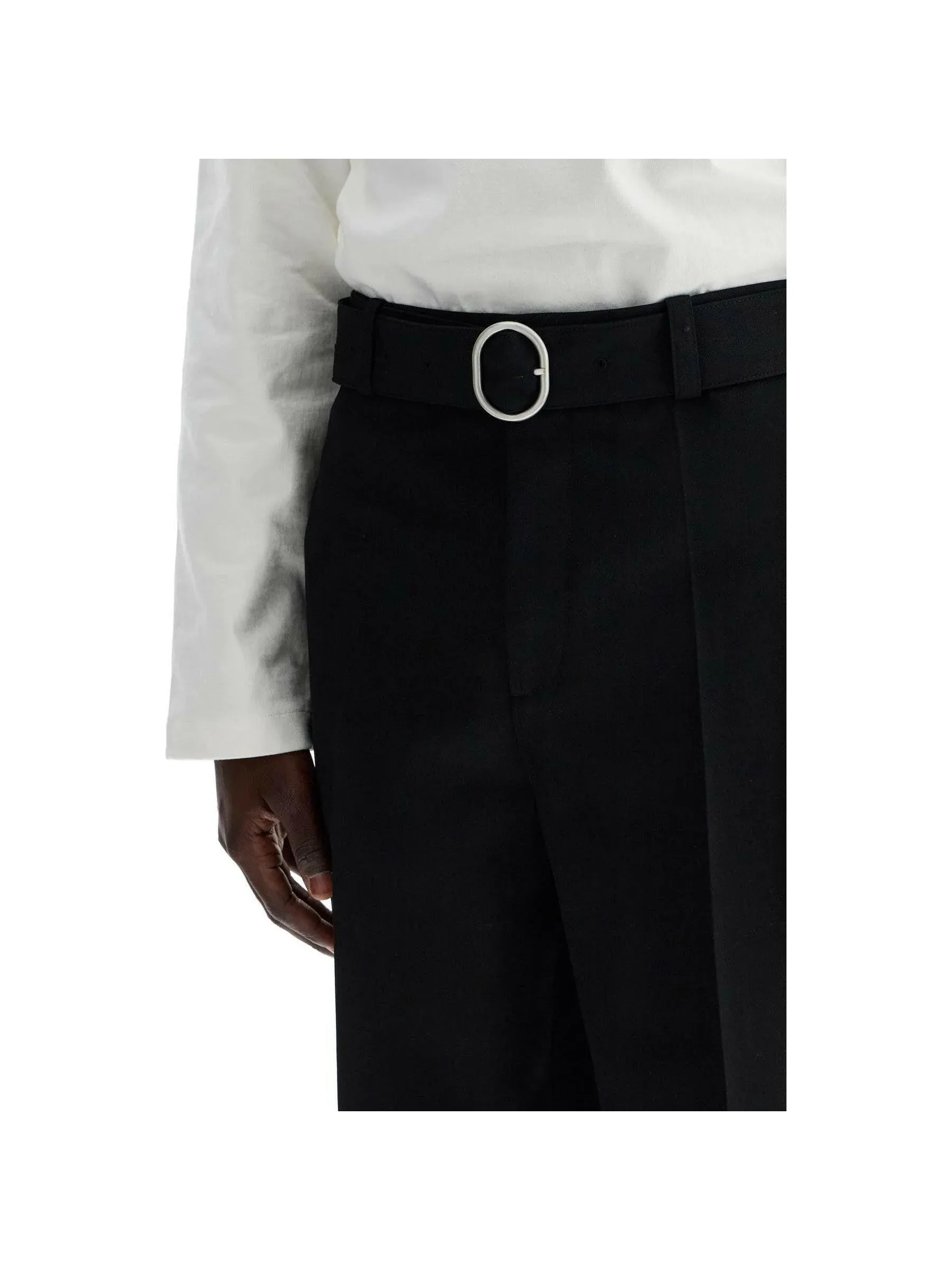 Belted Gabardine Wool Pants