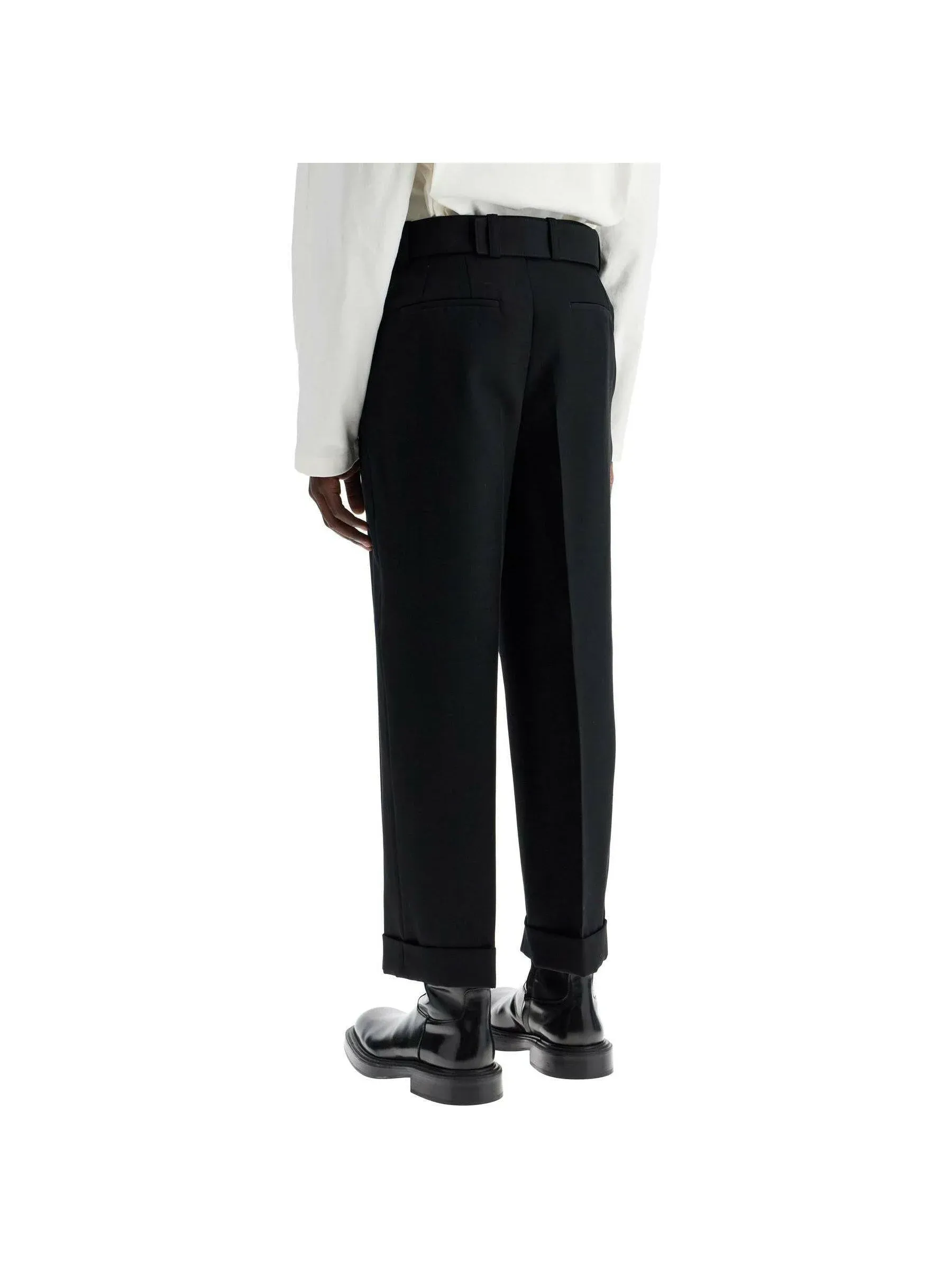 Belted Gabardine Wool Pants