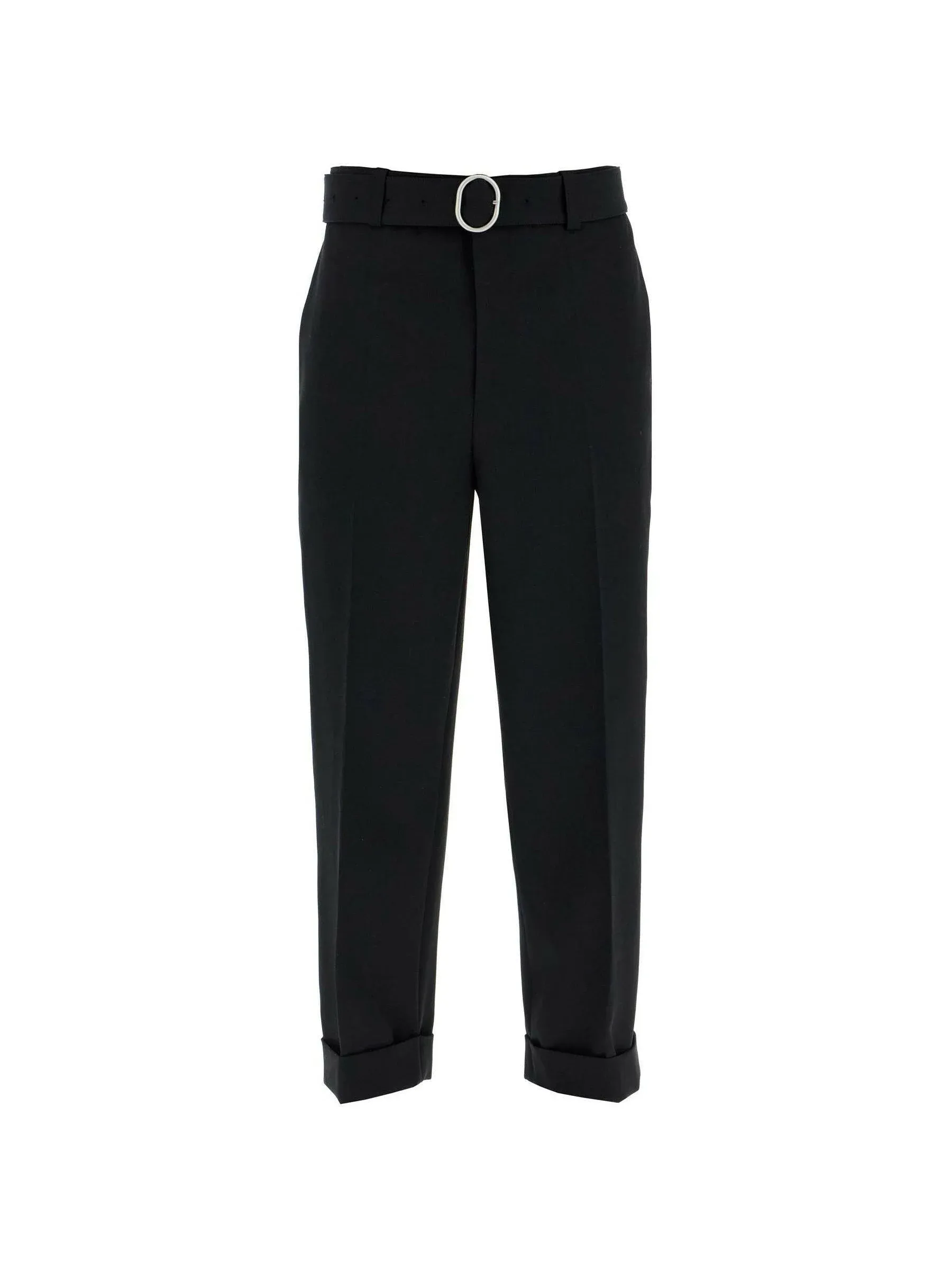 Belted Gabardine Wool Pants