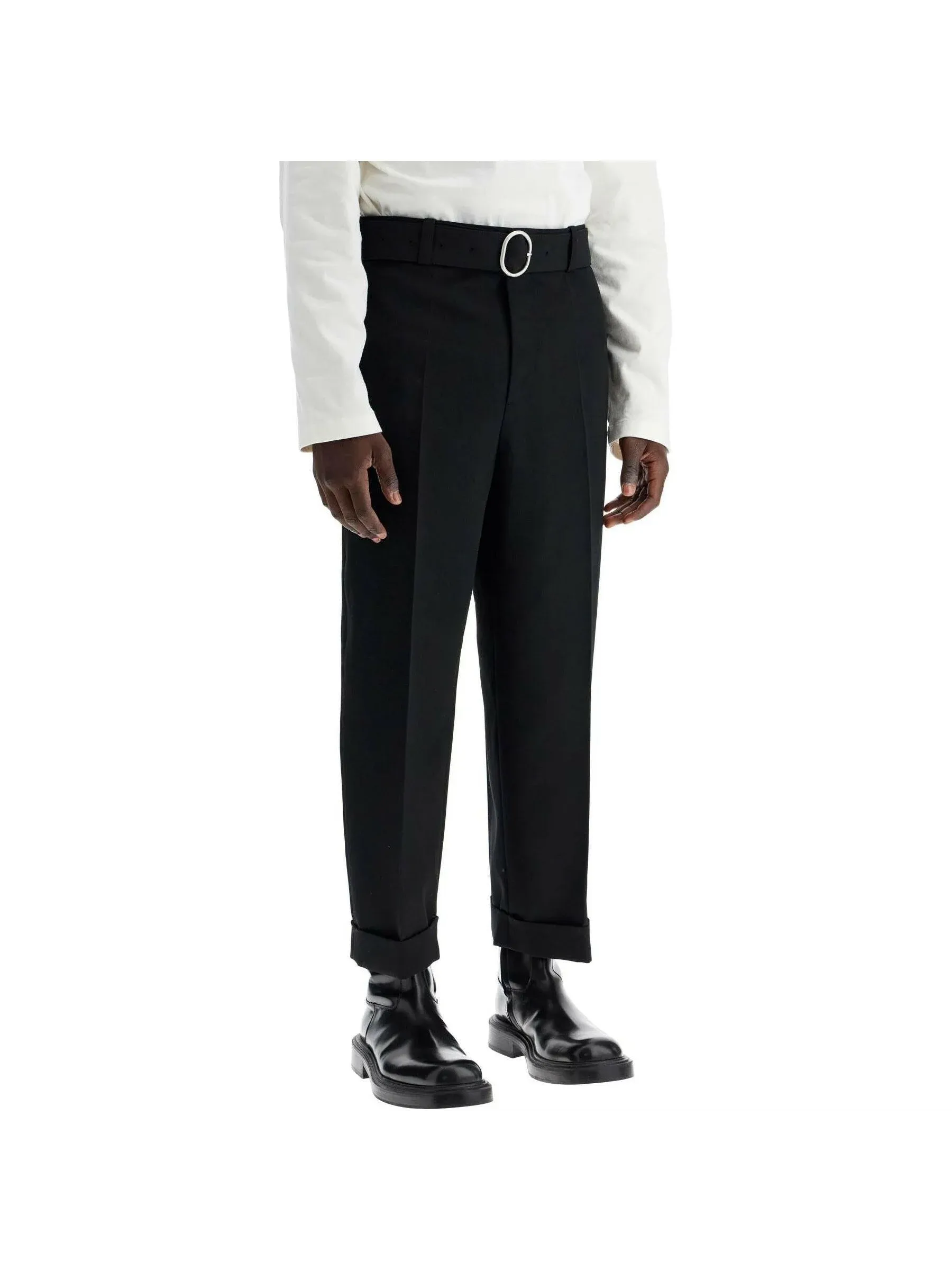 Belted Gabardine Wool Pants