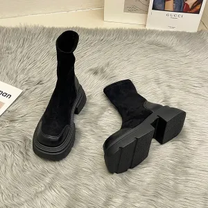 binfenxie Winter New Women's Ankle Boots Fashion Slip On Thick Bottom Short Boats Ladies Elegant