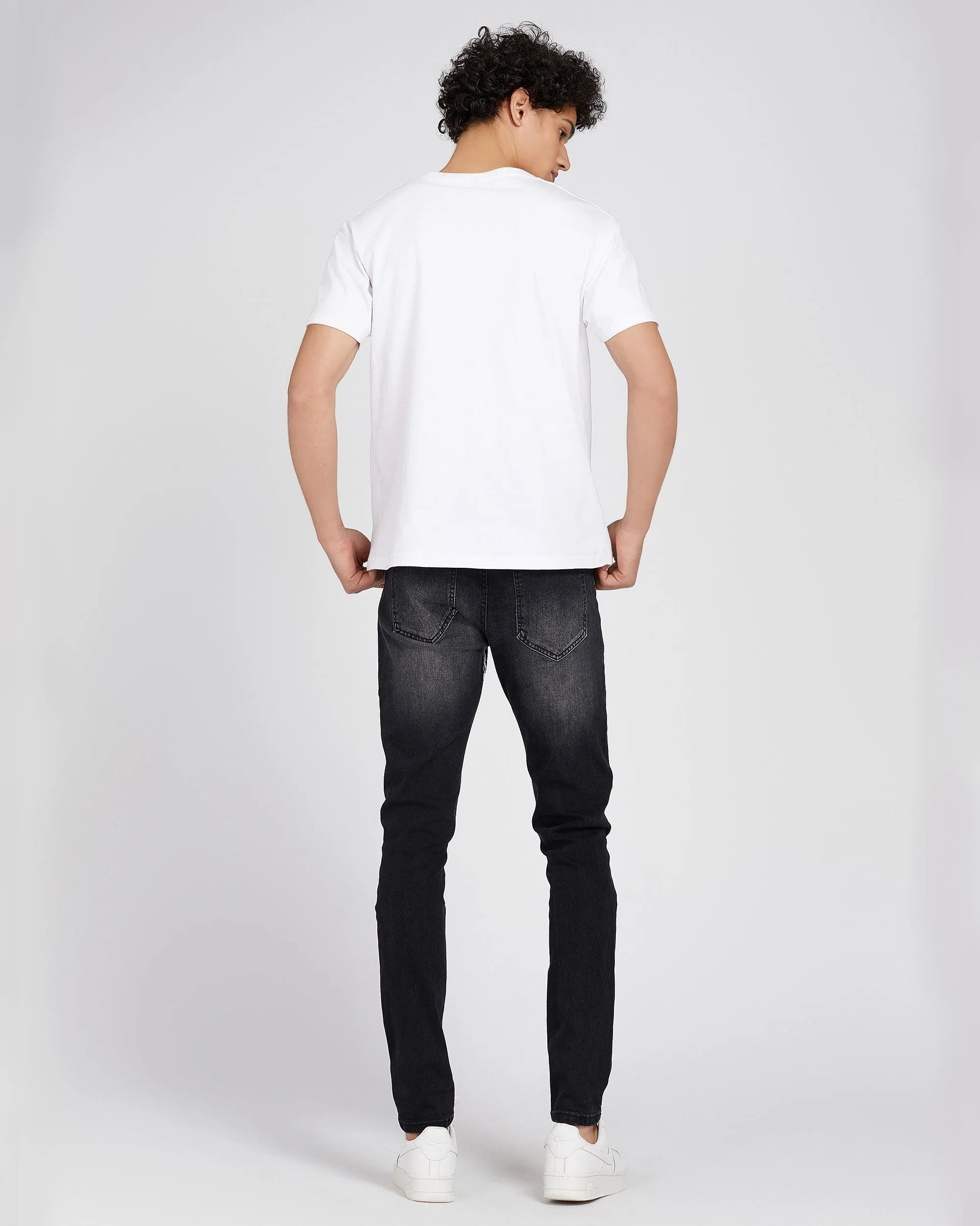 Black Slim Fit Ripped Jeans with Graffiti