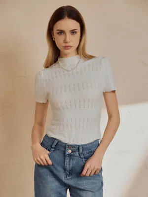 CHICMY- Eyelet Short Sleeve Snug Knit Top