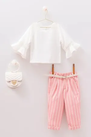 Girls Summer Casual White & Pink Set - MIALIA - White - Pink