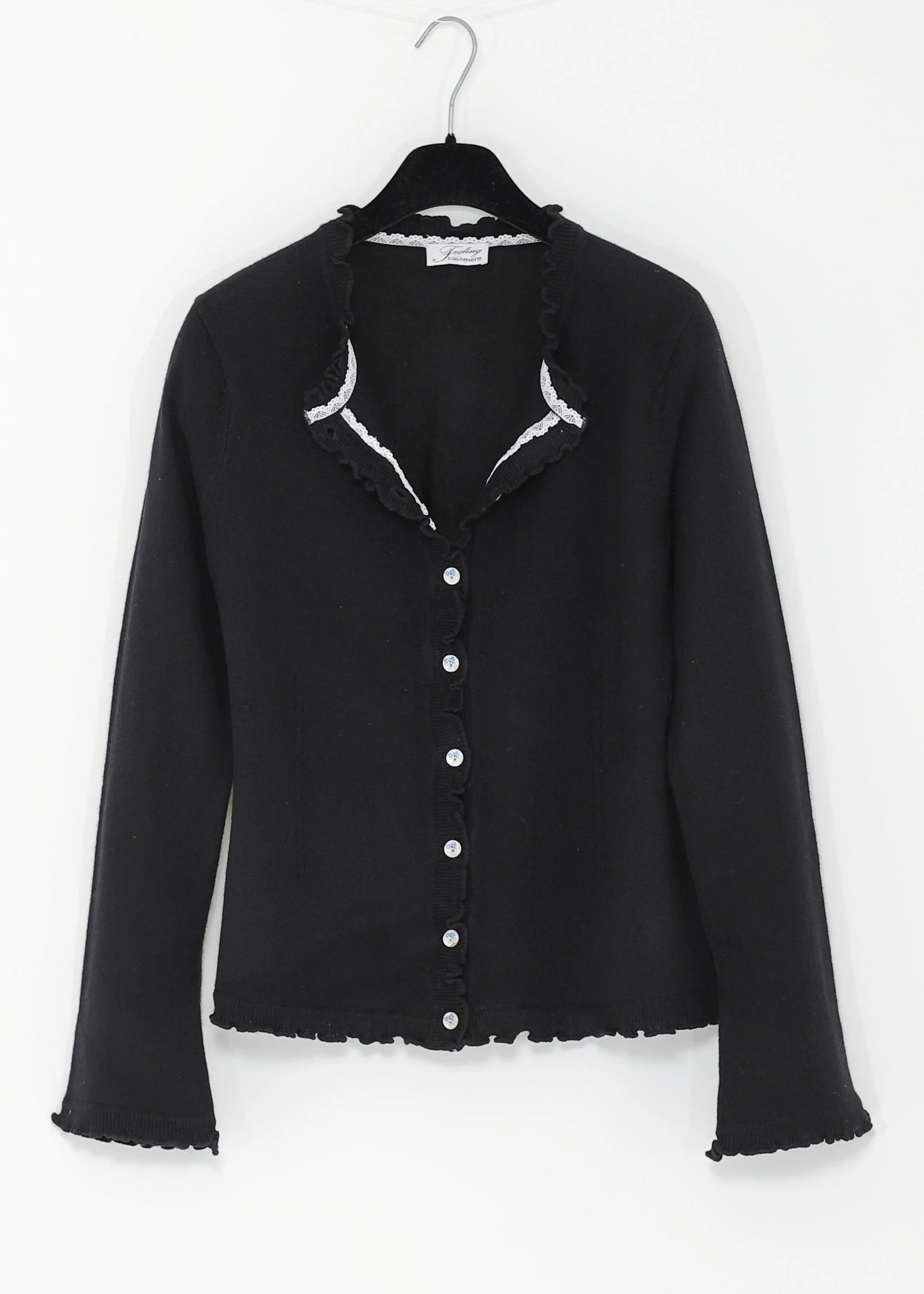 Kashmir cardigan med utsökt finish - Black