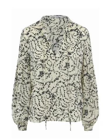Long Sleeve White with Black Print Top