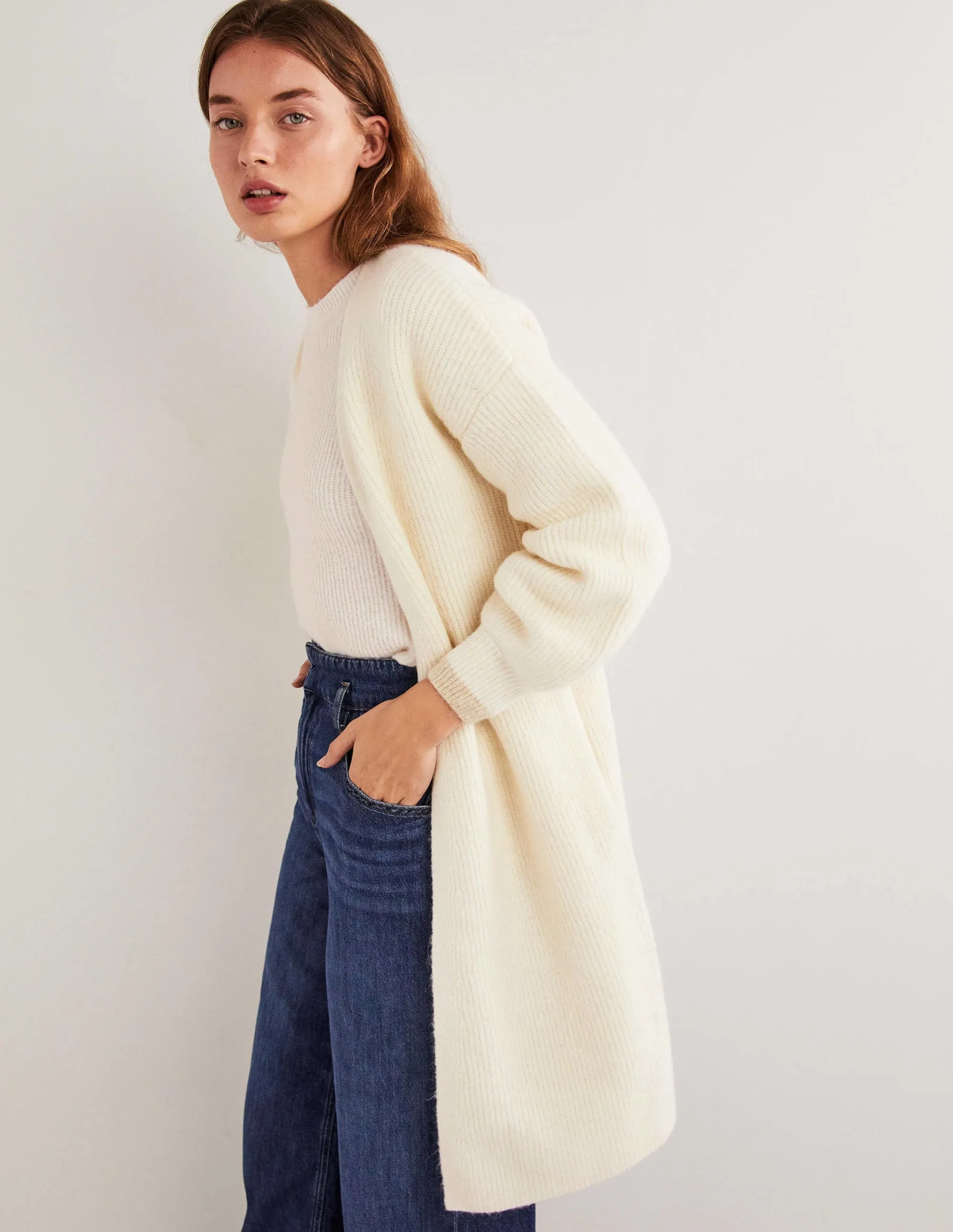 Longline Fluffy Cardigan-Warm Ivory, Oatmeal