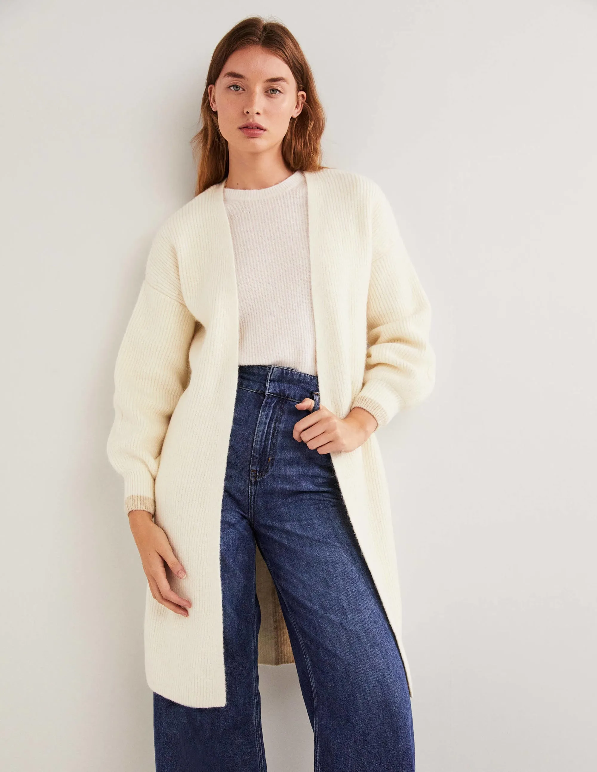 Longline Fluffy Cardigan-Warm Ivory, Oatmeal