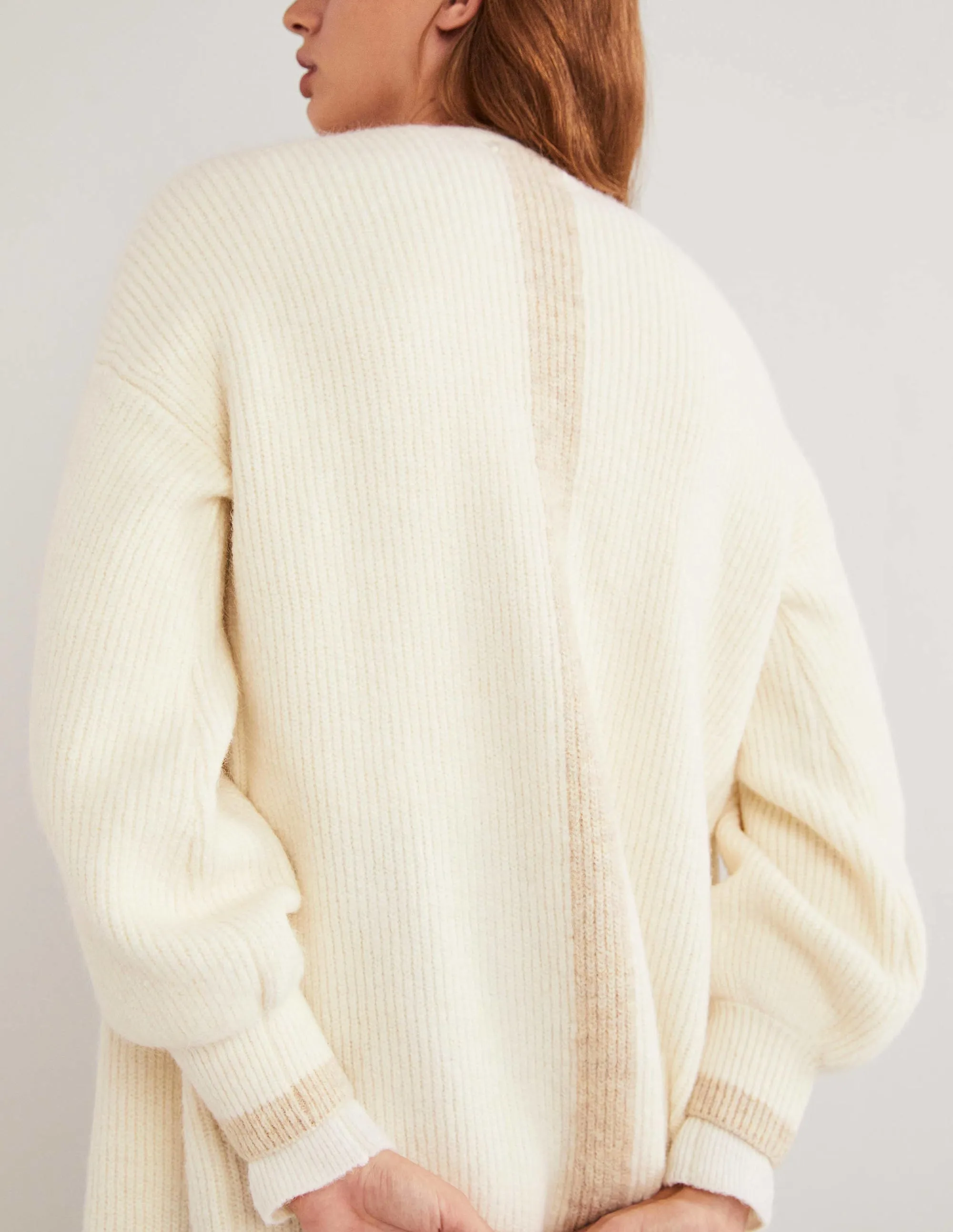 Longline Fluffy Cardigan-Warm Ivory, Oatmeal