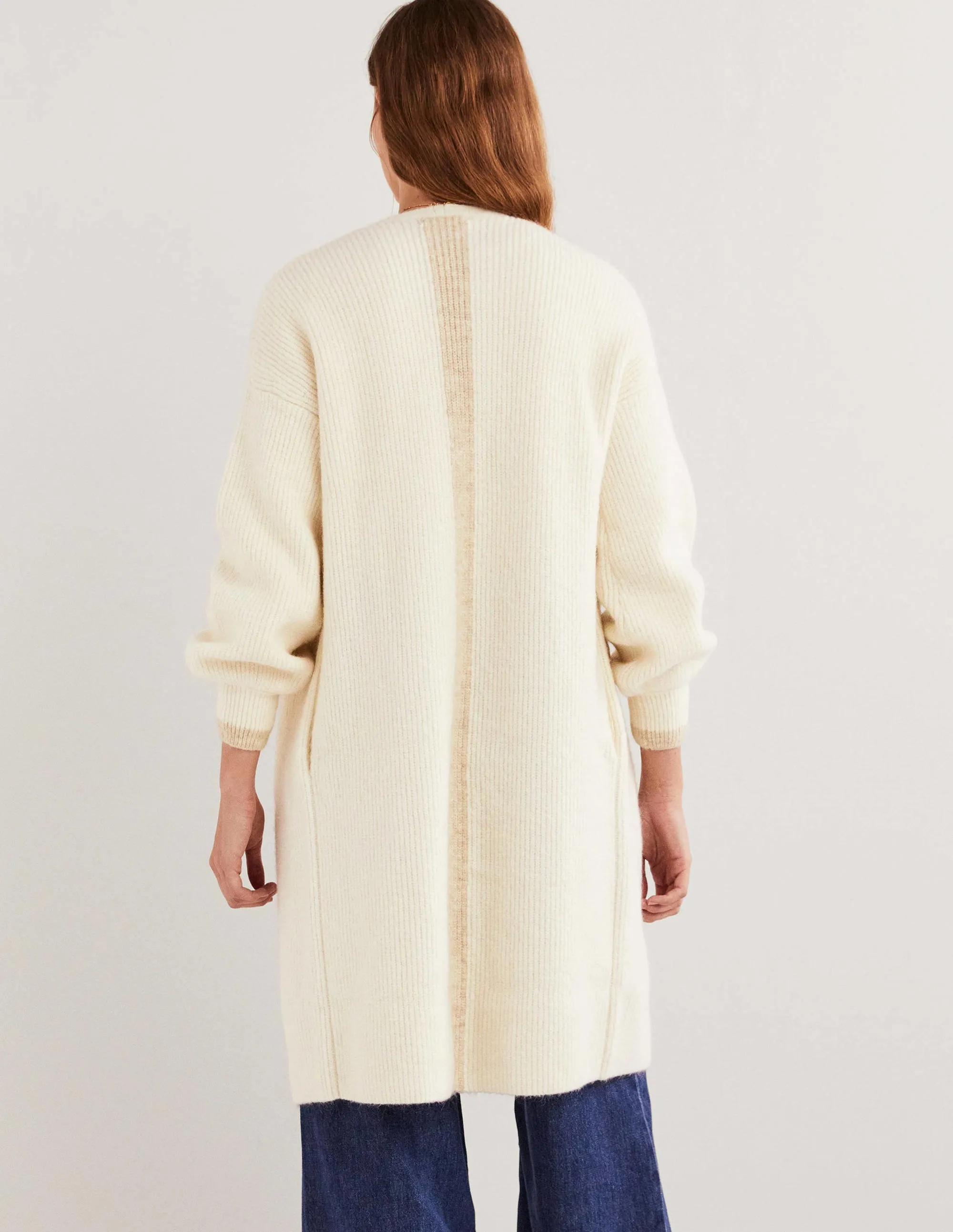 Longline Fluffy Cardigan-Warm Ivory, Oatmeal