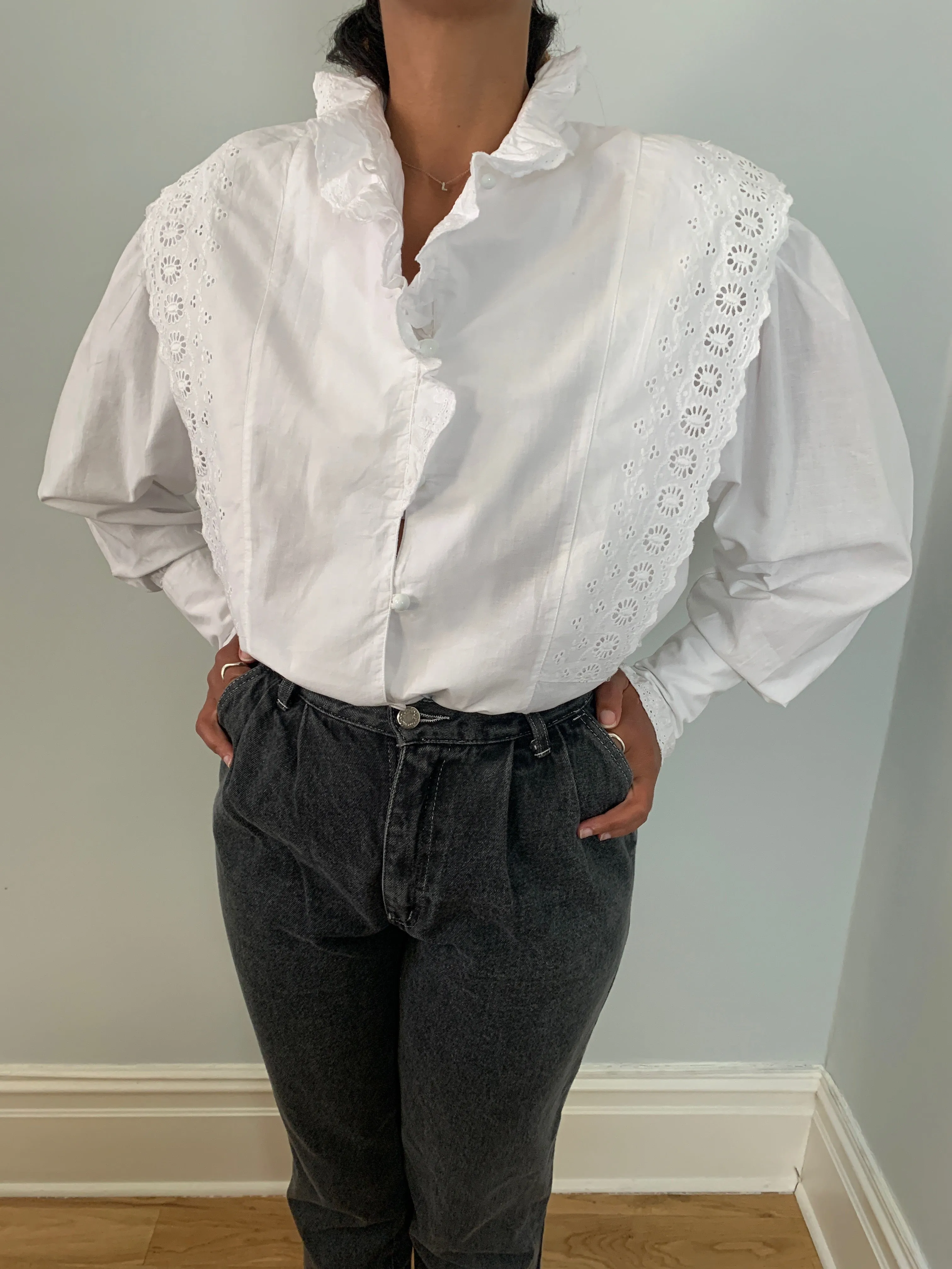 Mary Quant 1980's frill neck cotton blouse