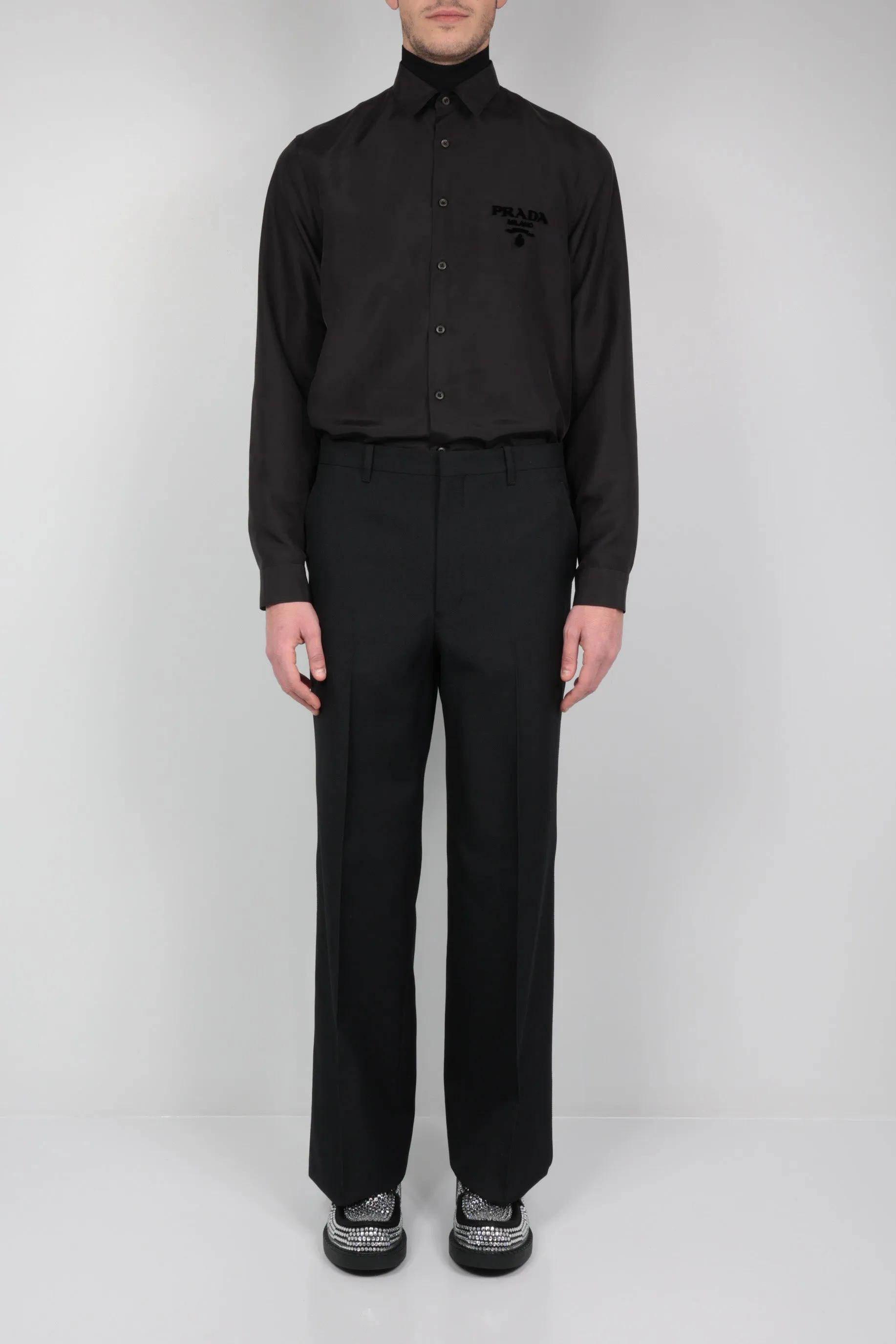 Striped Band Wool Blend Pants